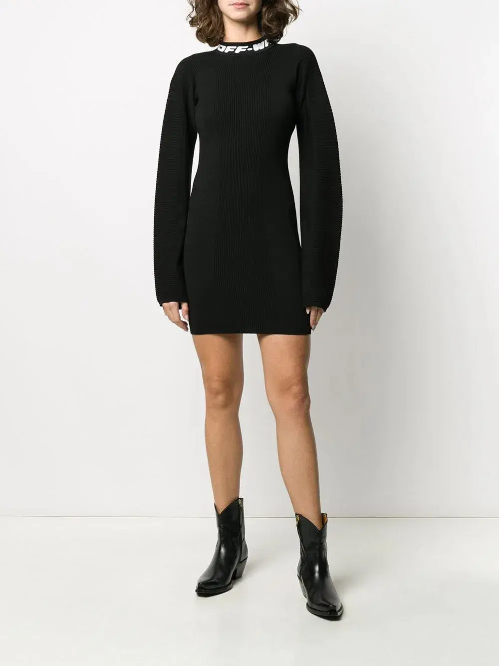 Off-White Intarsia Knit Logo Mini Dress Black Size 8 - Image 1