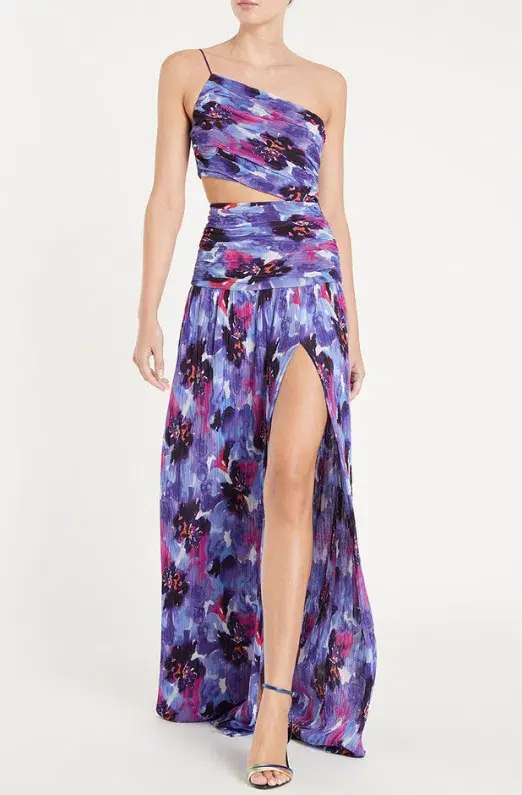 Rebecca Vallance Purple Rain Floral One Shoulder Gown Print Size 8 - Image 1