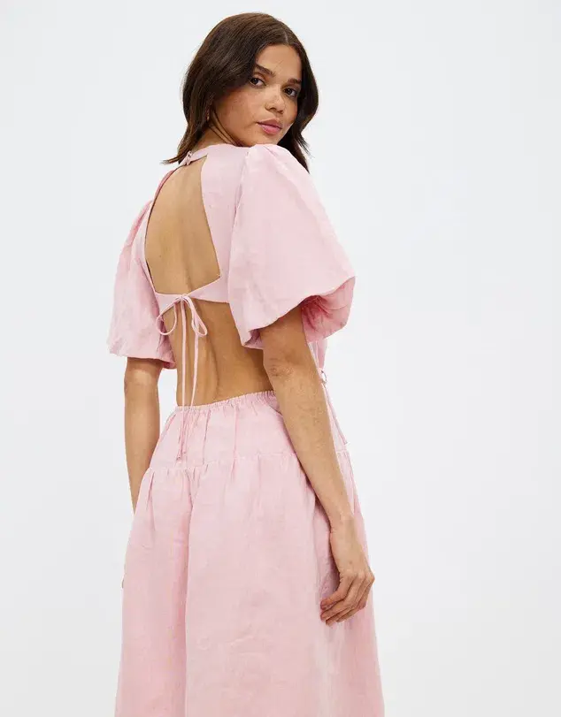 Aere Cut Out Linen Maxi Dress Pink Size 6 - Image 2
