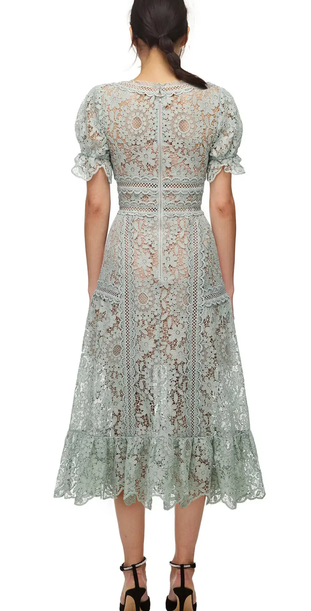 Self Portrait Guipure Lace Midi in Pistachio Size 14 - Image 2