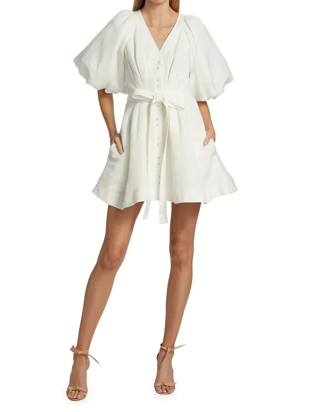 Aje Evermore Belted Mini Dress Ivory Size 4 / XXS - Image 1