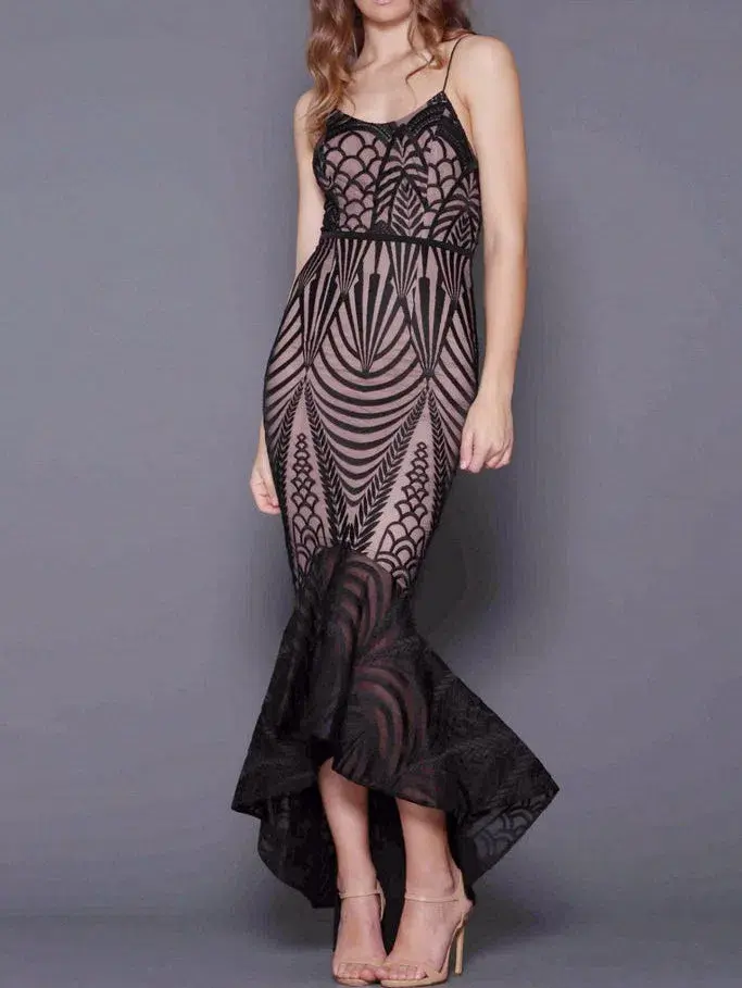 Elle Zeitoune Zarla Fishtail Gown Black Size 6 - Image 1