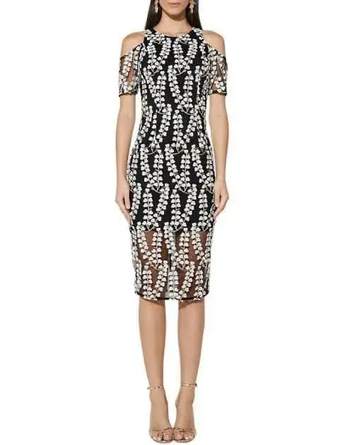 Mossman The Night Blossom Cold Shoulder Midi Dress Floral Size 6 - Image 1