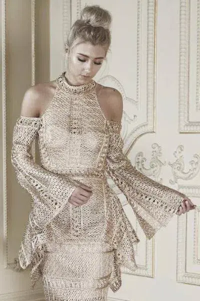 Thurley Sonnet Mini Dress Gold Size 6 - Image 2