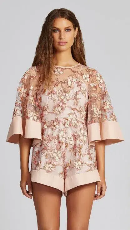 Alice McCall Feathered Dandelion Playsuit Blush/Gold Size 8 - Image 1