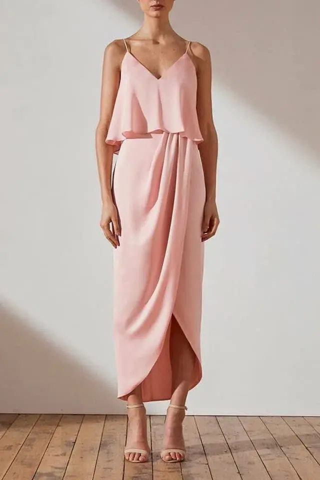 Shona Joy Luxe Cocktail Frill Midi Dress Blush Size 10 / M - Image 1
