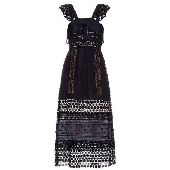 Self Portrait Bluebell Lace Insert Midi Dress Navy Size 10 for rent on The Volte - main image