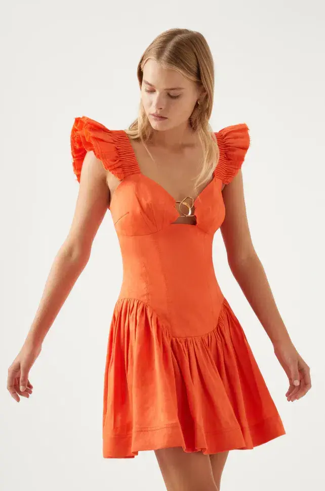 Aje Simone Frill Sleeve Mini Dress in Orange Size 6 - Image 1