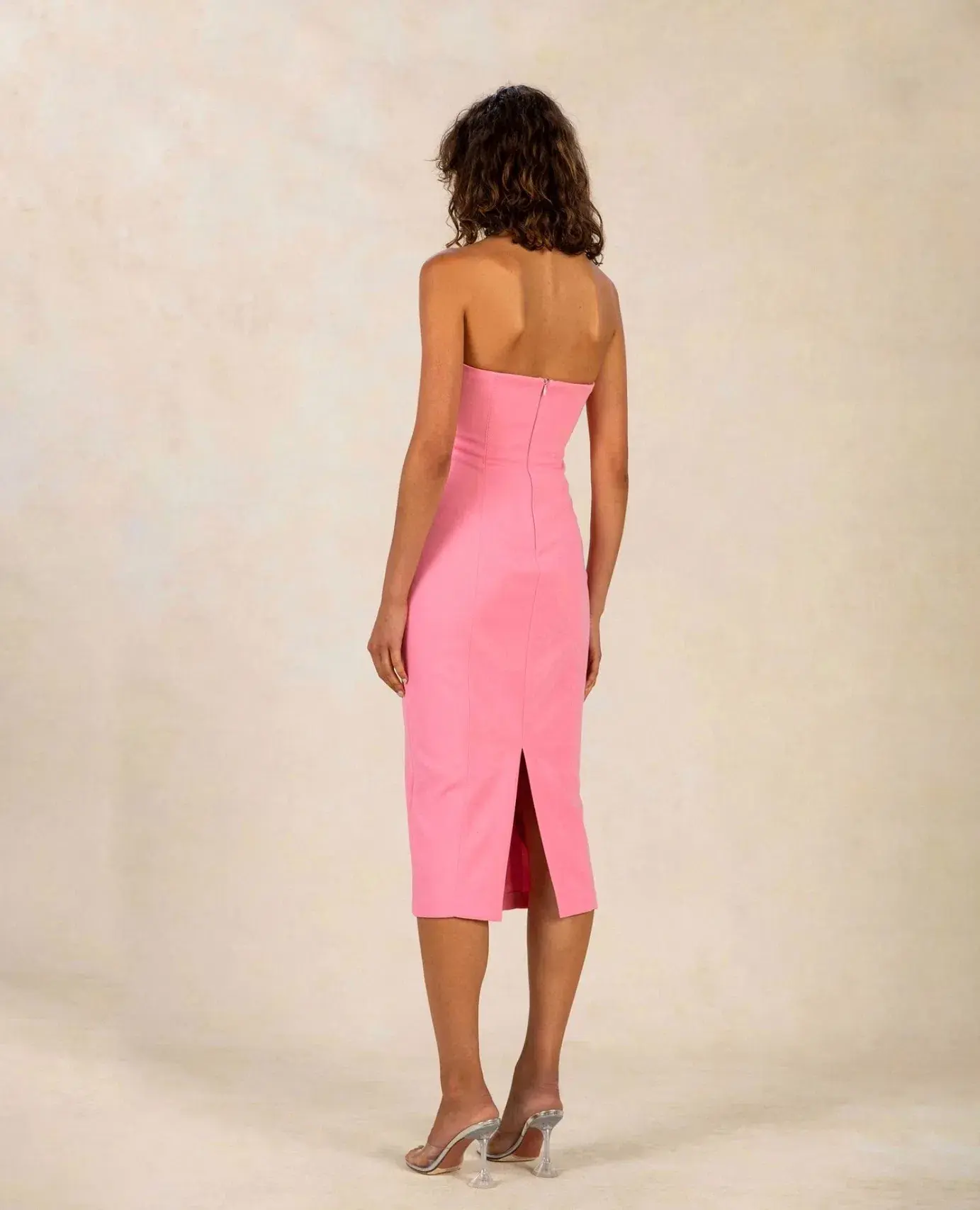  Misha Antonella Bonded Crepe Midi Dress Pink Lemonade/Sun Orange Size 8  - Image 2