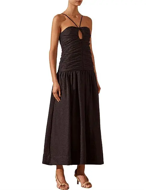 Shona Joy Thea Sleevless Keyhole Midi Dress Black Size 8  for rent on The Volte - main image