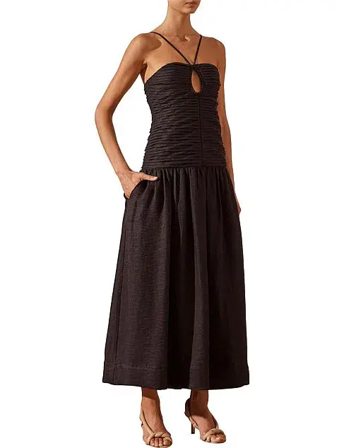 Shona Joy Thea Sleevless Keyhole Midi Dress Black Size 8  for rent on The Volte - main image