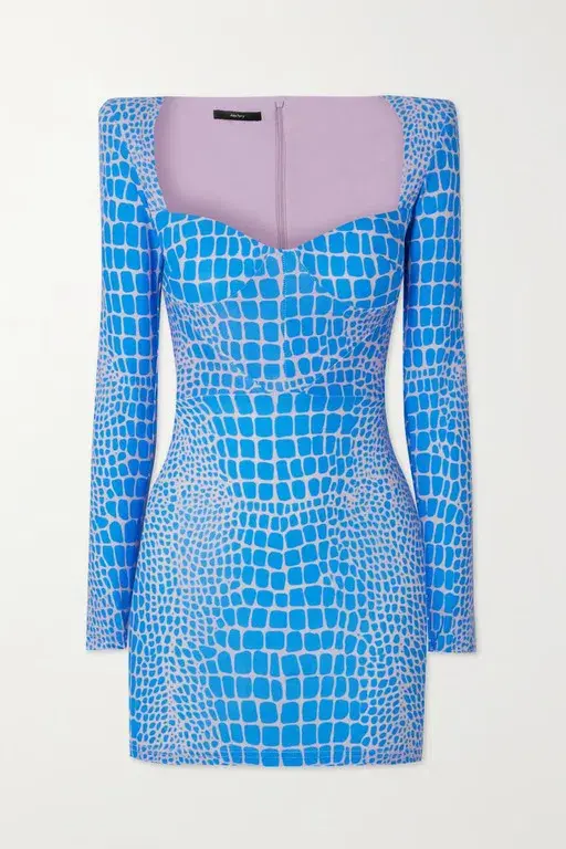 Alex Perry Howell Printed Stretch-jersey Mini Dress Blue Size 8 - Image 2