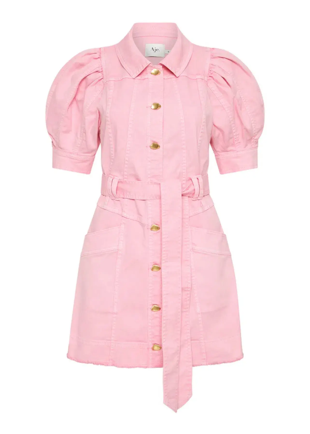 AJE Flora Denim Puff Sleeve Mini Dress Bon Bon Pink Size 14 - Image 7