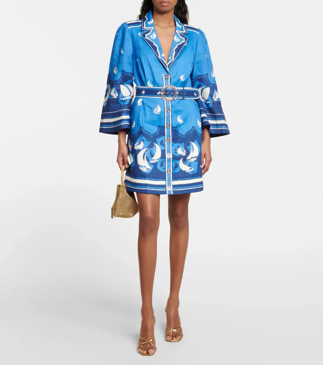 Zimmermann High Tide Mini Shirt Dress Blue Sailboats Size 1 /AU 10 for rent on The Volte - main image