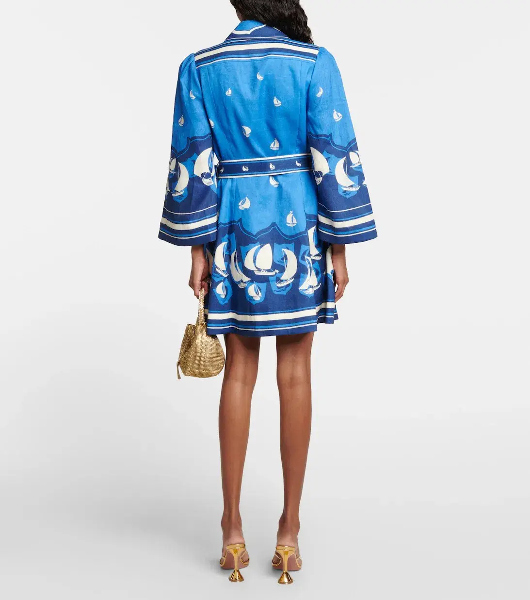 Zimmermann High Tide Mini Shirt Dress Blue Sailboats Size 1 /AU 10 - Image 2