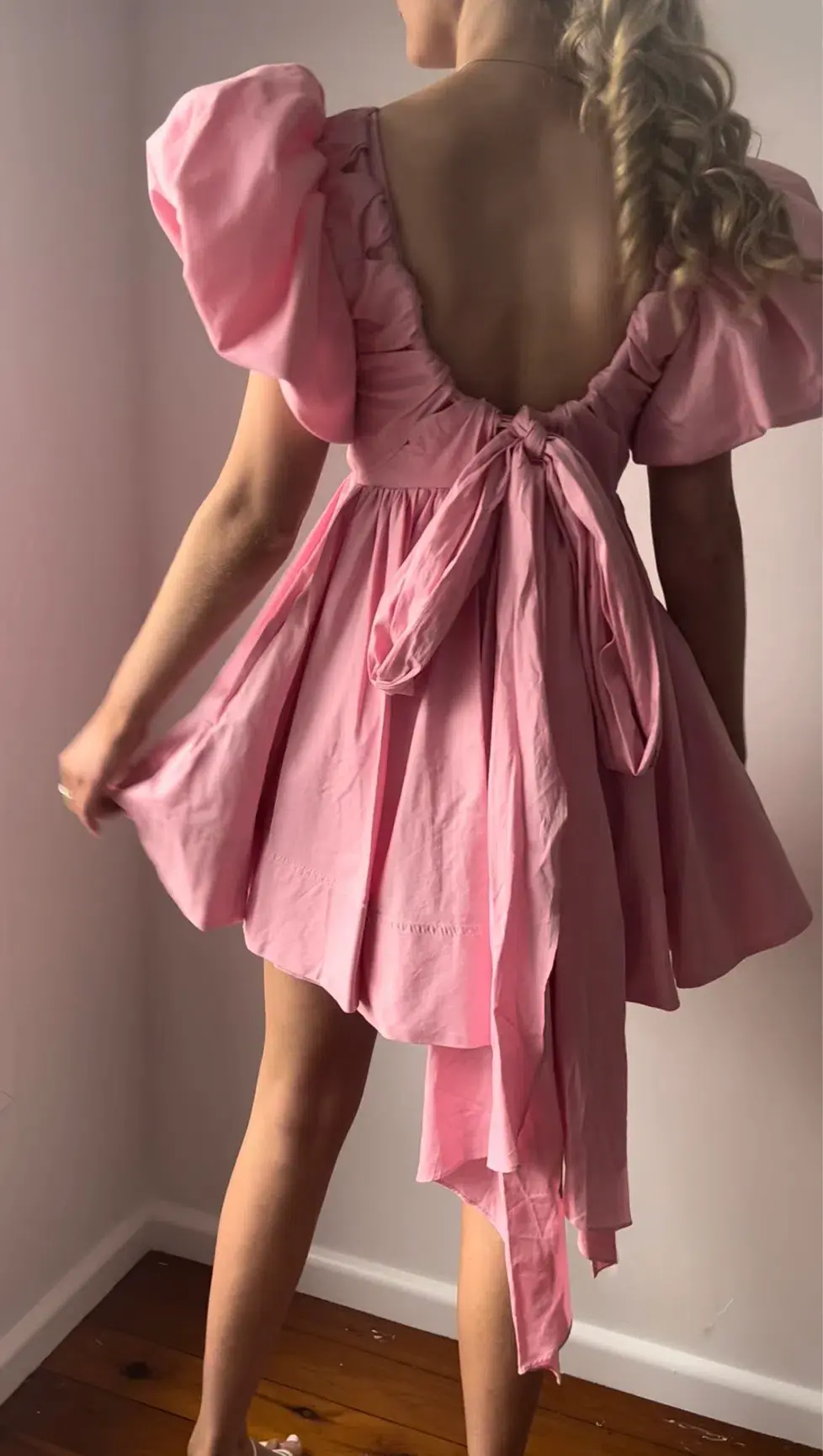 Aje Gretta Bow Back Mini Dress Ballerina Pink Size AU 6 for rent on The Volte - main image