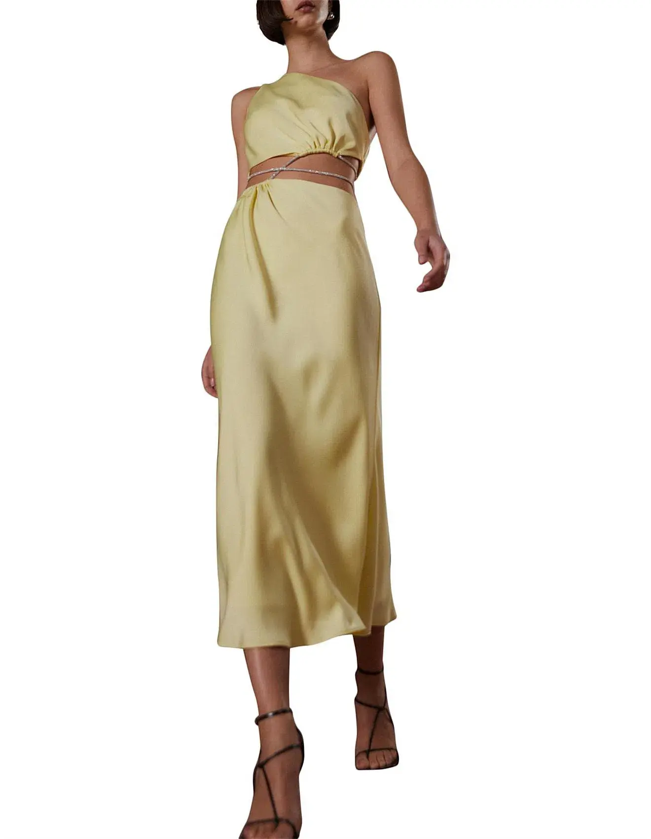 Misha Dimitra Satin Midi Dress Yellow Size AU 10 - Image 4