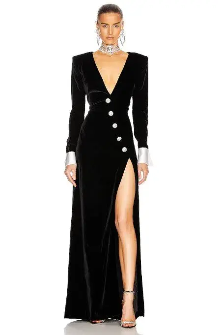Alessandra Rich Velvet Embellished Evening Gown Black Size 38 IT / 6 AU - Image 1