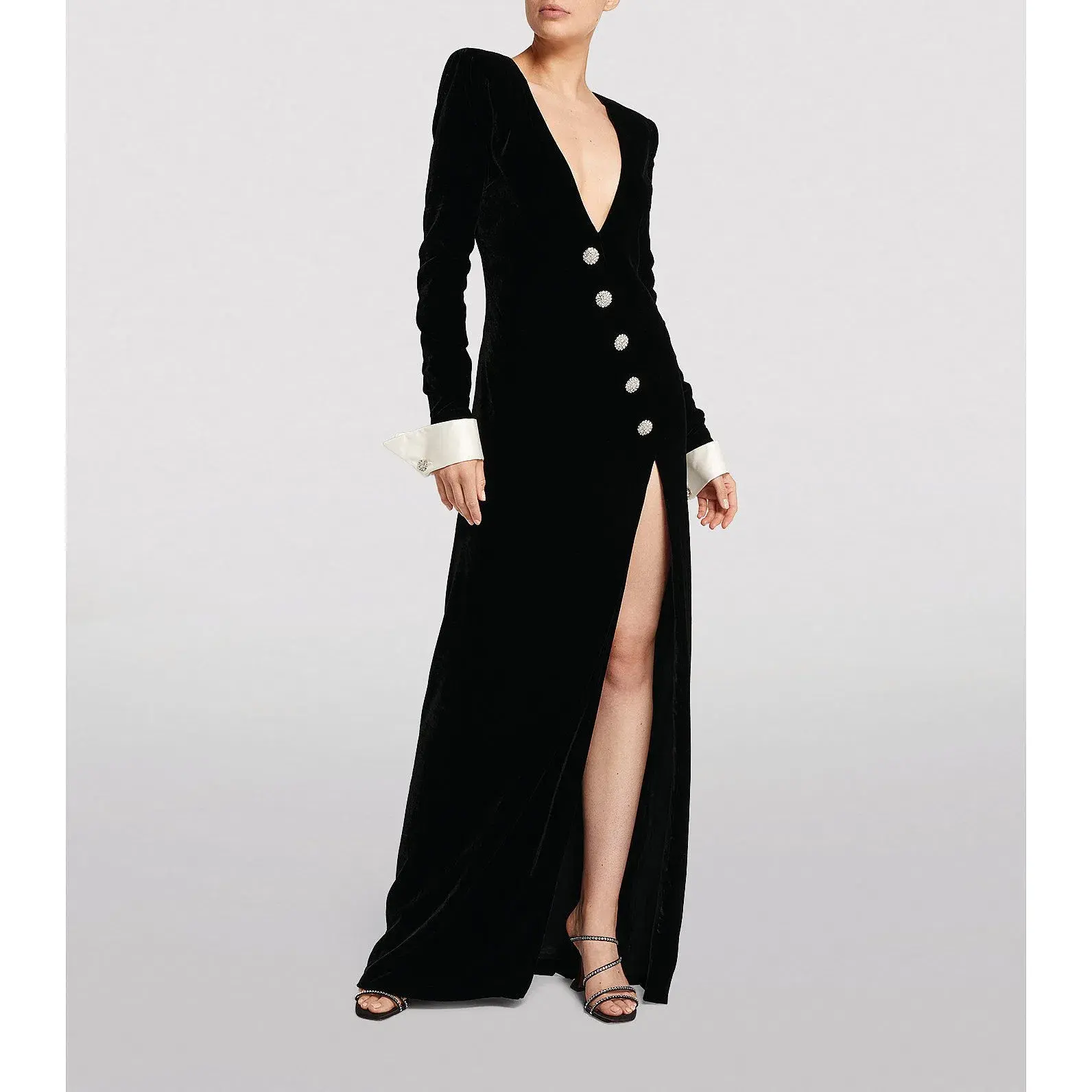 Alessandra Rich Velvet Embellished Evening Gown Black Size 38 IT / 6 AU - Image 3