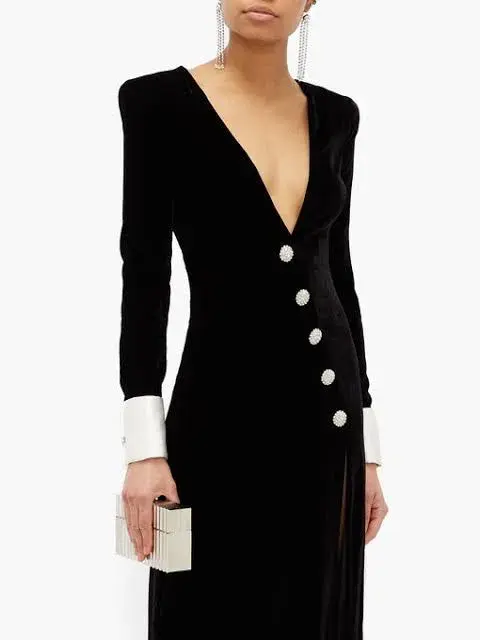 Alessandra Rich Velvet Embellished Evening Gown Black Size 38 IT / 6 AU - Image 2