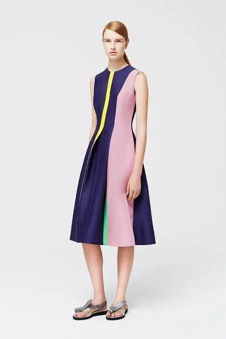Roksanda Navy And Stripe Midi Dress Navy Blue Size AU 8 - Image 1