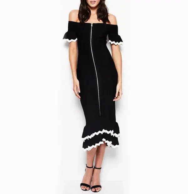 Alice McCall Black and White Ribbed midi Dress Black Size AU 6 - Image 2