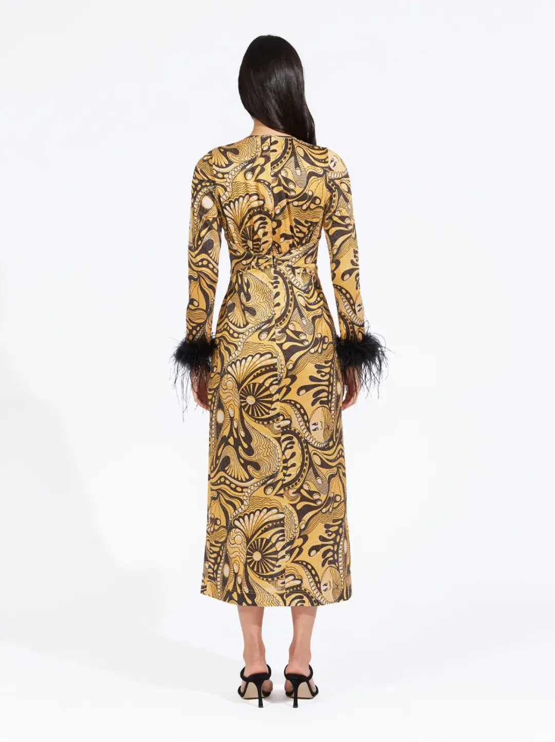 Alice McCall Gold Dust Feather Midi Dress Gold Size 4 /AU 8 for rent on The Volte - main image