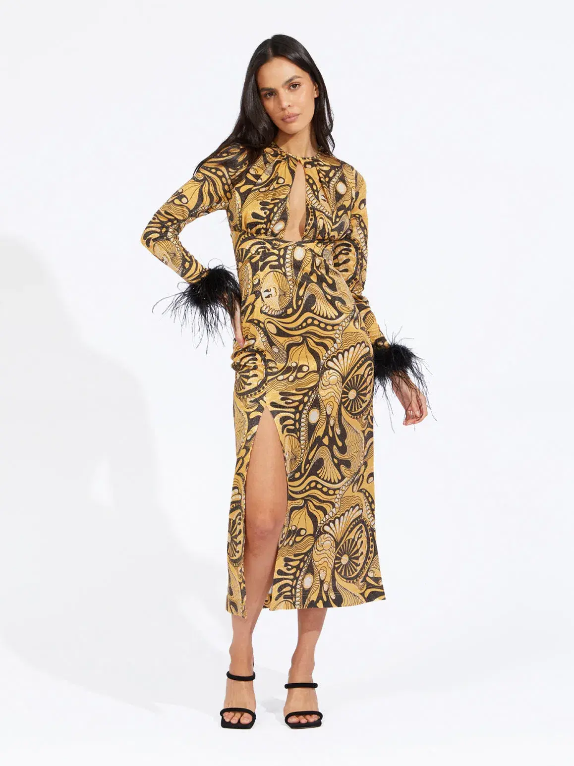 Alice McCall Gold Dust Feather Midi Dress Gold Size 6 /AU 10 - Image 2