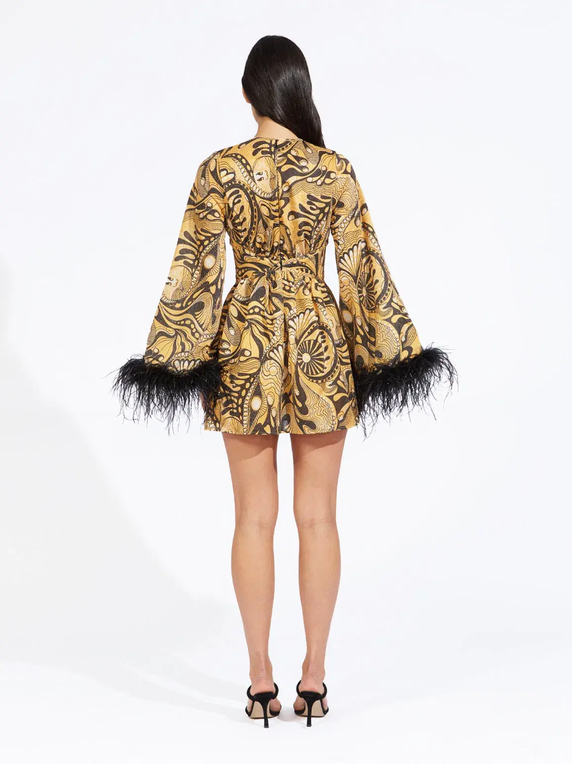 Alice McCall Dust Feather Mini Dress Gold Size 4/ AU 8 - Image 3