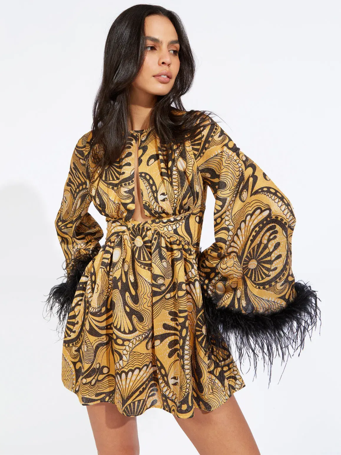 Alice McCall Dust Feather Mini Dress Gold Size 4/ AU 8 - Image 1