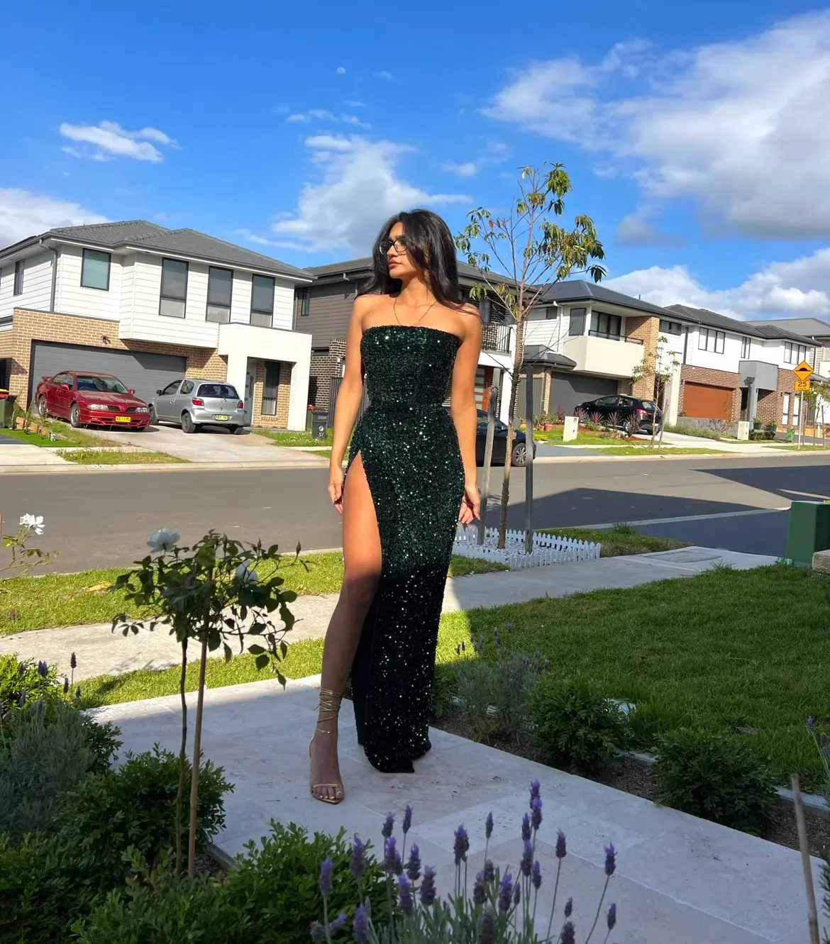 Lia Stublla Sequin Gown Emerald Green Size AU 8 - Image 3