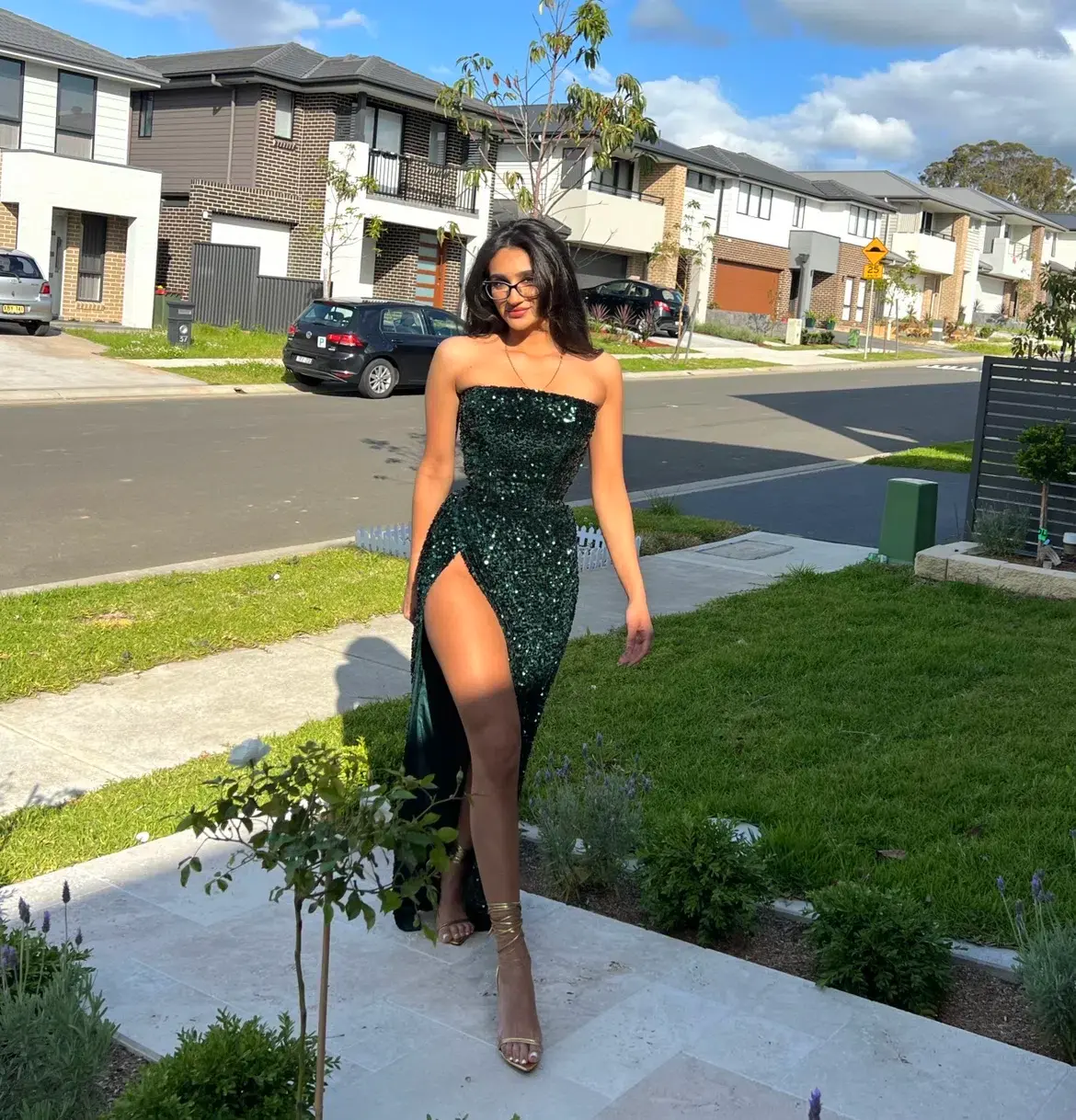 Lia Stublla Sequin Gown Emerald Green Size AU 8 - Image 4