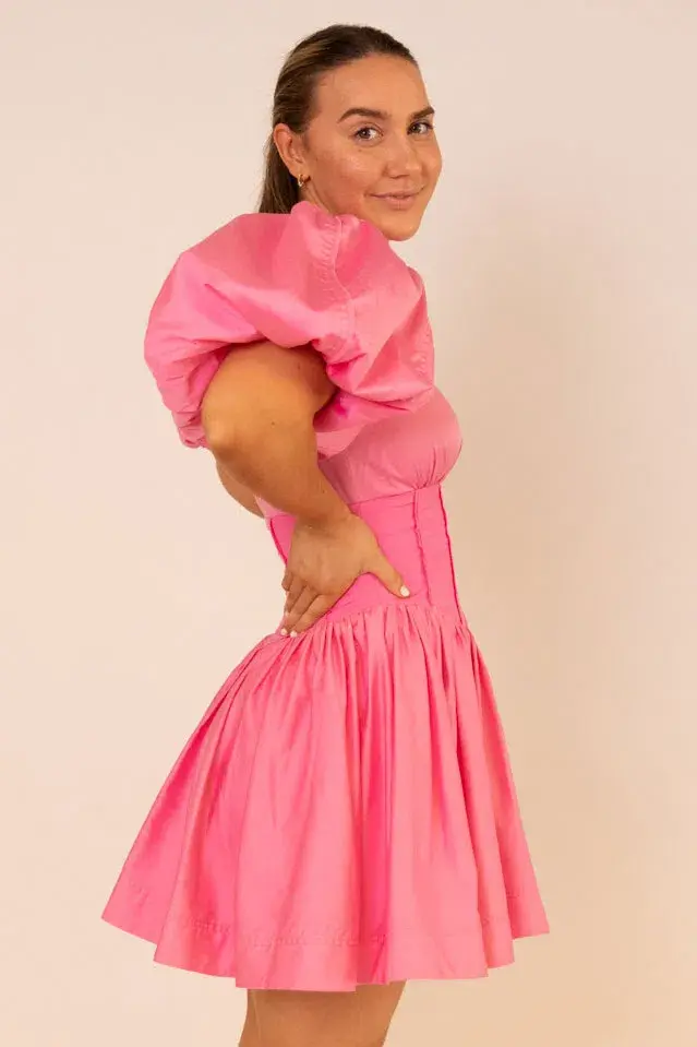Aje Gianna Puff Sleeve Mini Dress Pink Size AU 6  - Image 1