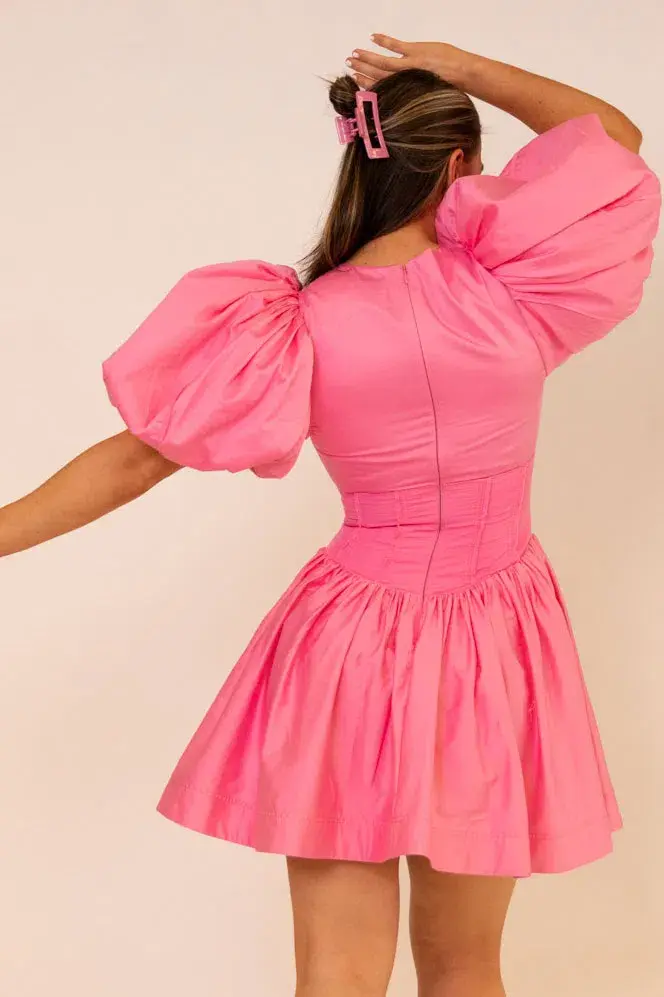Aje Gianna Puff Sleeve Mini Dress Pink Size AU 6  - Image 4