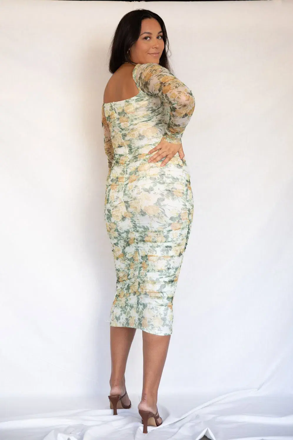 Alamour the Label Fleur Long Sleeve Midi Dress Floral White Size 12 - Image 4
