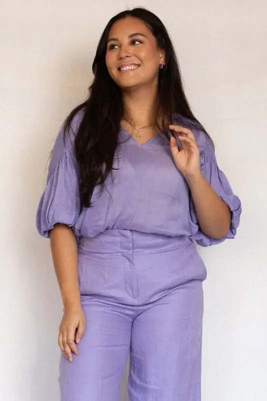 Country Road Tuck Detail Blouse Lilac Size AU 10 - Image 1