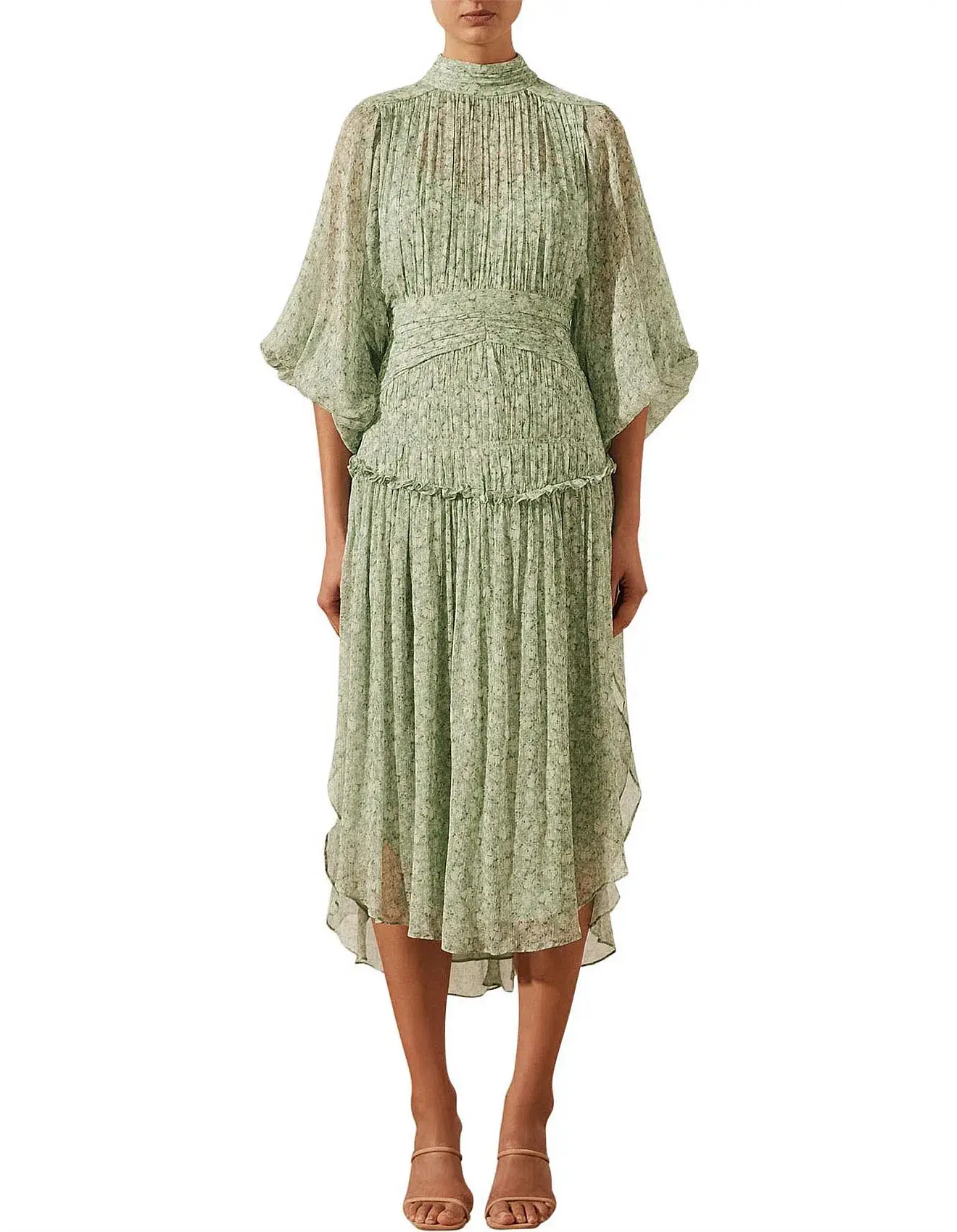 Shona Joy Aurore Long Sleeve Open Back Midi Dress Green Size AU 10  - Image 1