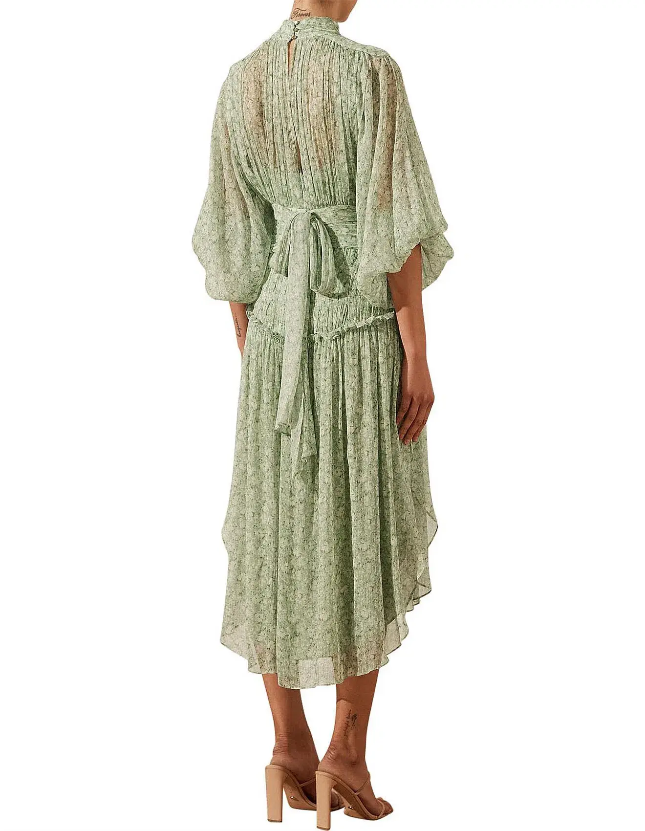 Shona Joy Aurore Long Sleeve Open Back Midi Dress Green Size AU 10  - Image 4