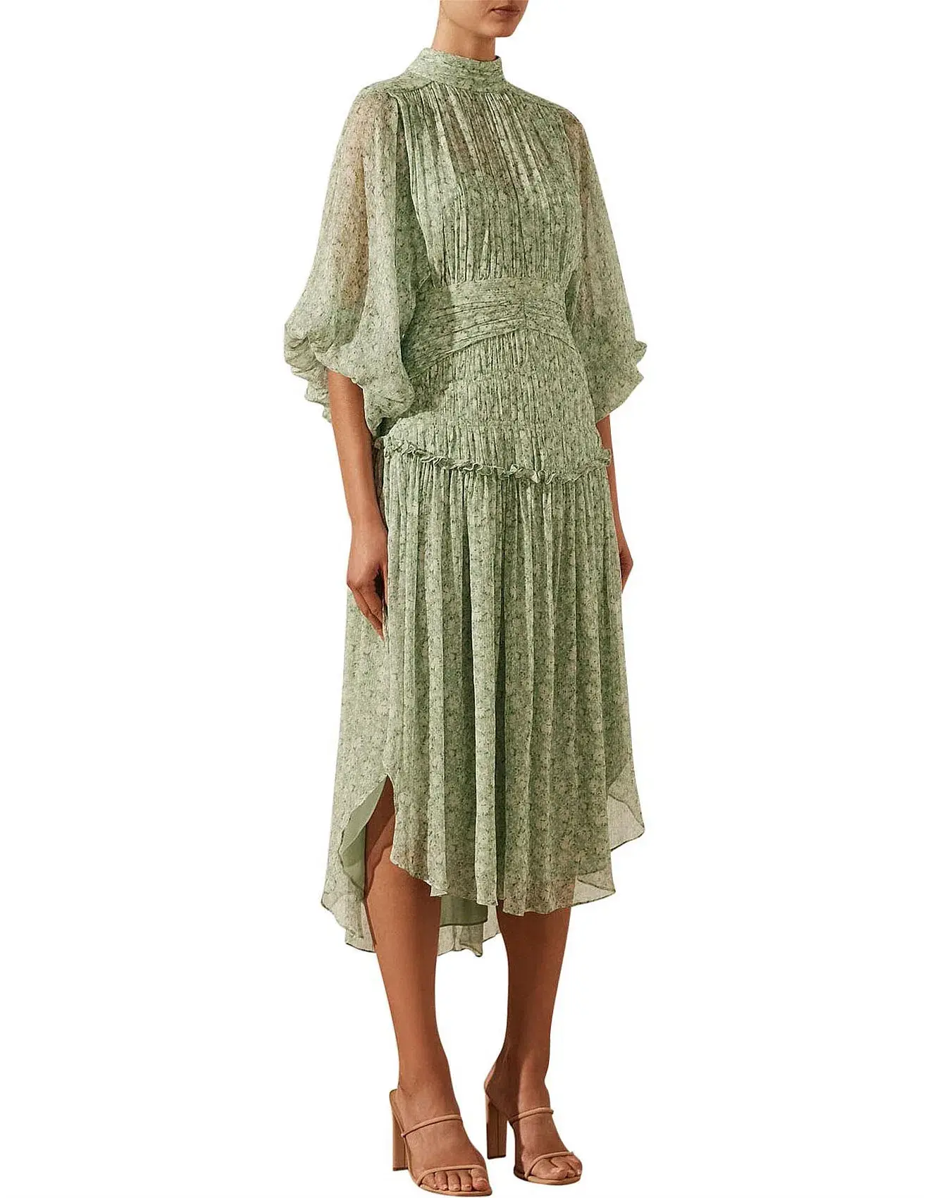 Shona Joy Aurore Long Sleeve Open Back Midi Dress Green Size AU 10  - Image 2