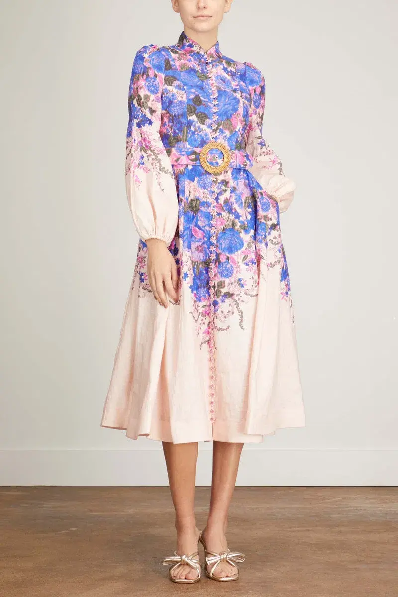 Zimmermann High Tide Buttoned Midi Dress Purple Ikat Floral Size 3 / Au 14 - Image 1