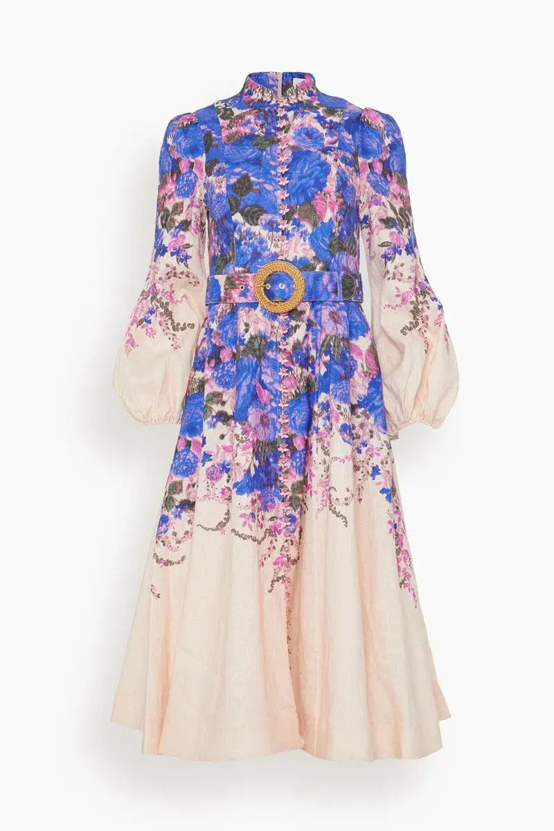 Zimmermann High Tide Buttoned Midi Dress Purple Ikat Floral Size 3 / Au 14 - Image 4