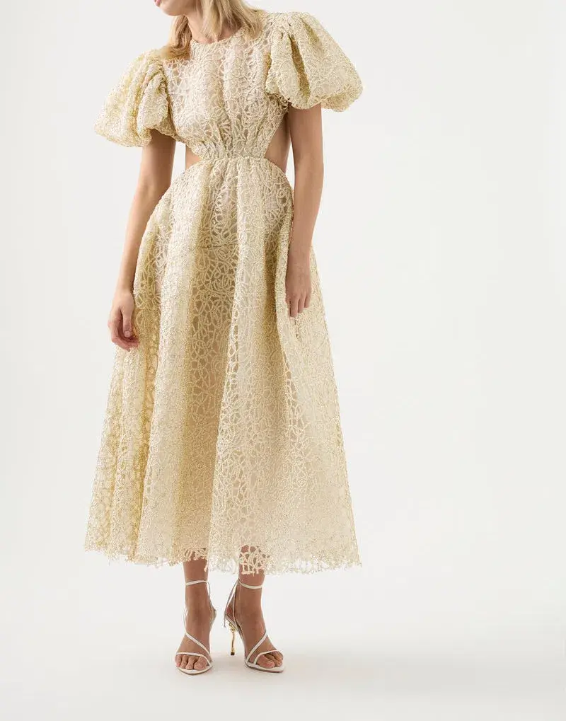 Aje Patina Lace Midi Dress Ivory Size 8 / S - Image 1