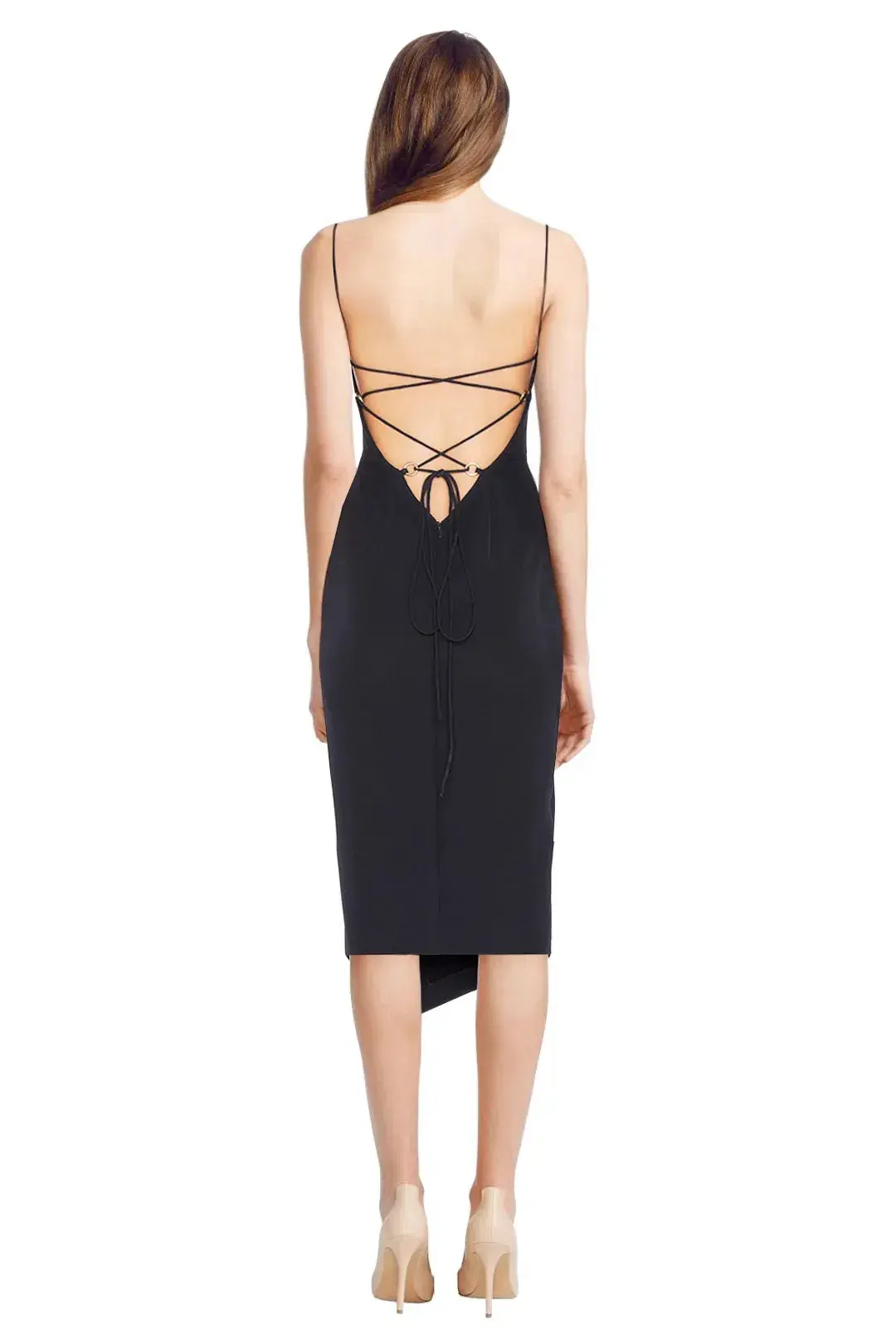 Shona Joy Crete Lace-Up Midi Dress Navy Size 8 - Image 3