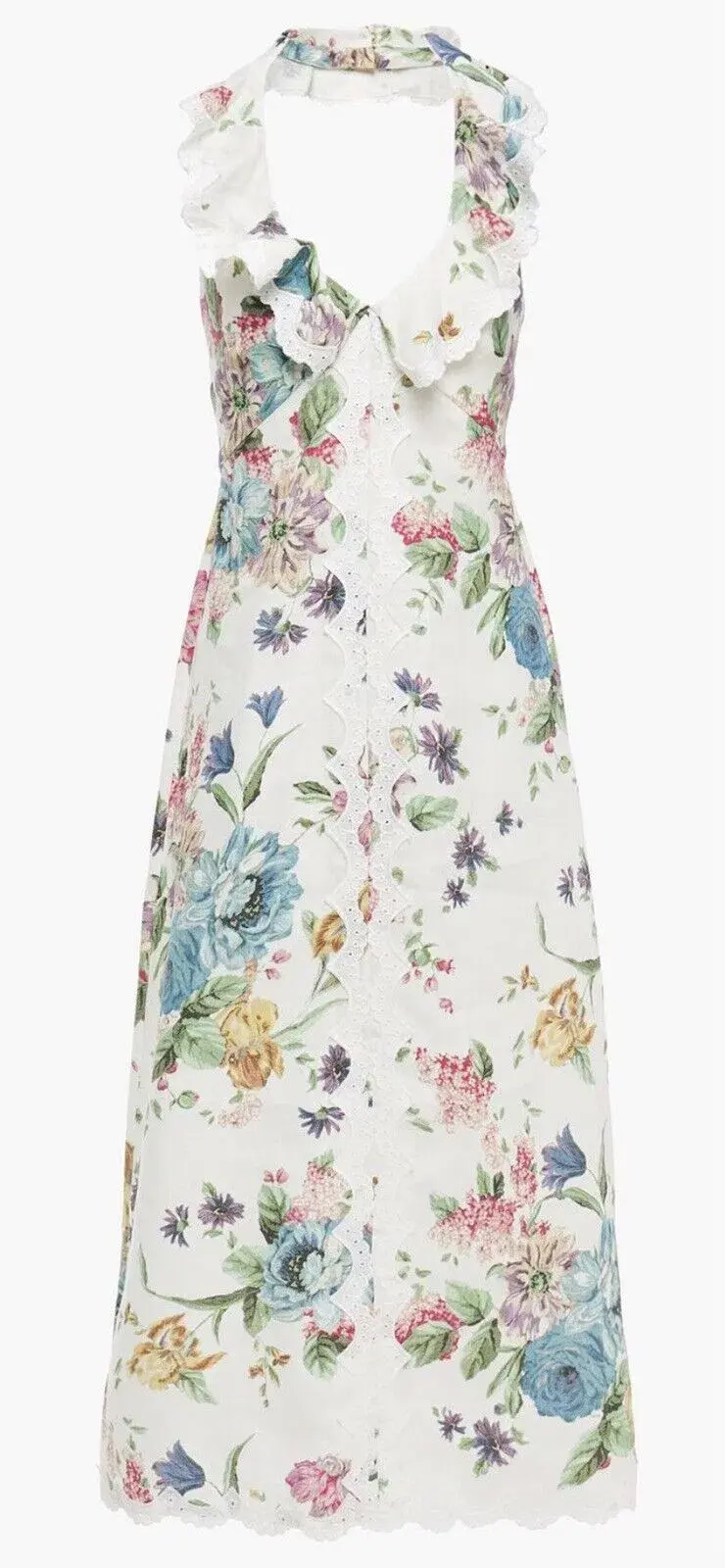 Zimmermann Ninety-Six Cascade Halterneck Cream Floral Midi Dress Floral Size 0/ AU 8 for rent on The Volte - main image