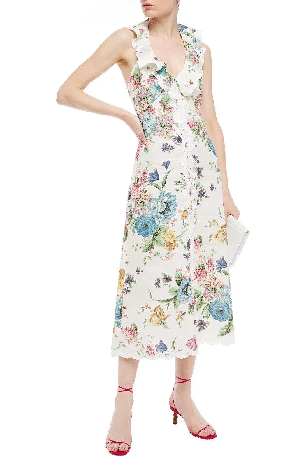 Zimmermann Ninety-Six Cascade Halterneck Cream Floral Midi Dress Floral Size 0/ AU 8 for rent on The Volte - main image
