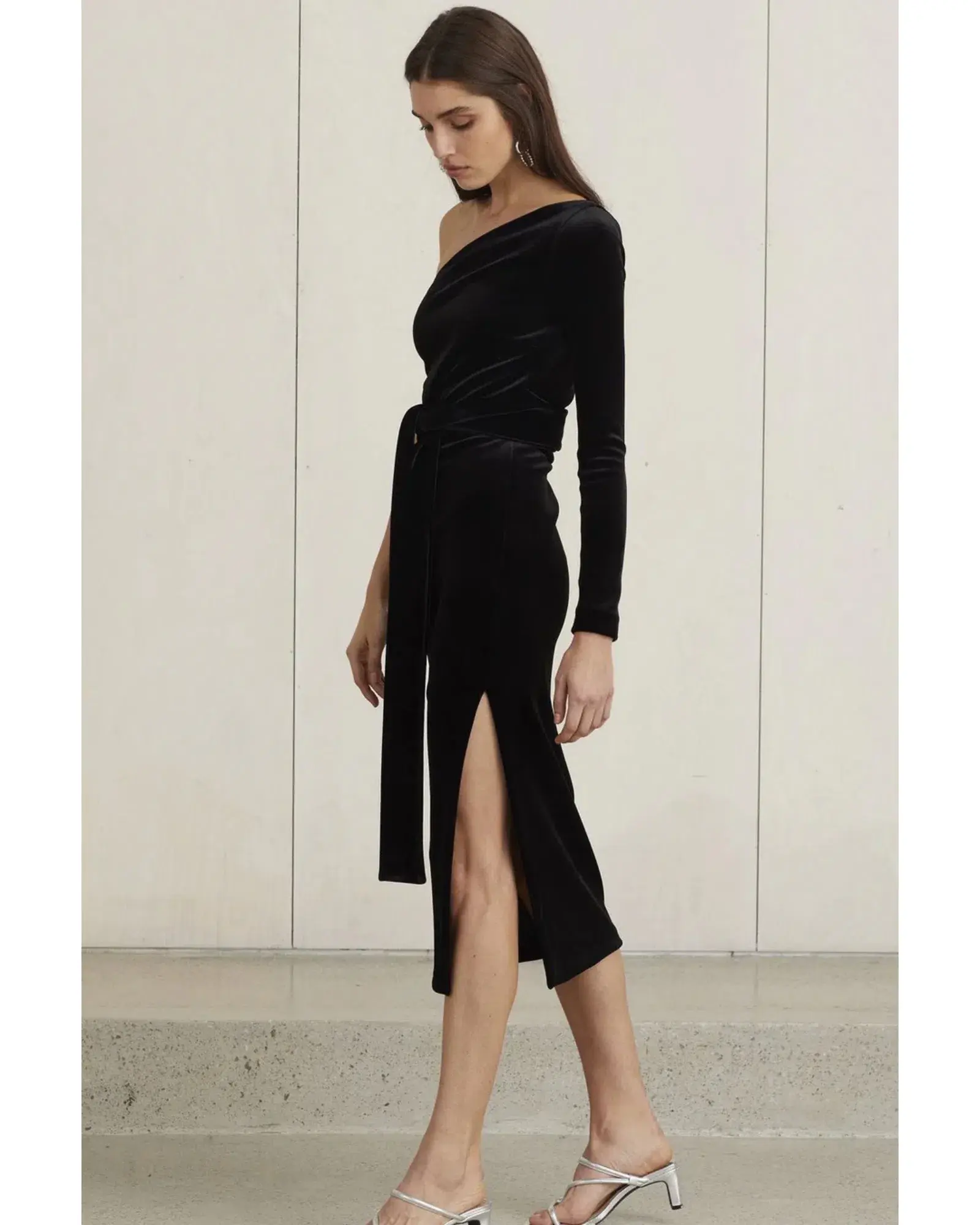 Bec & Bridge Velours One Shoulder Dress Black Size AU 8 - Image 2
