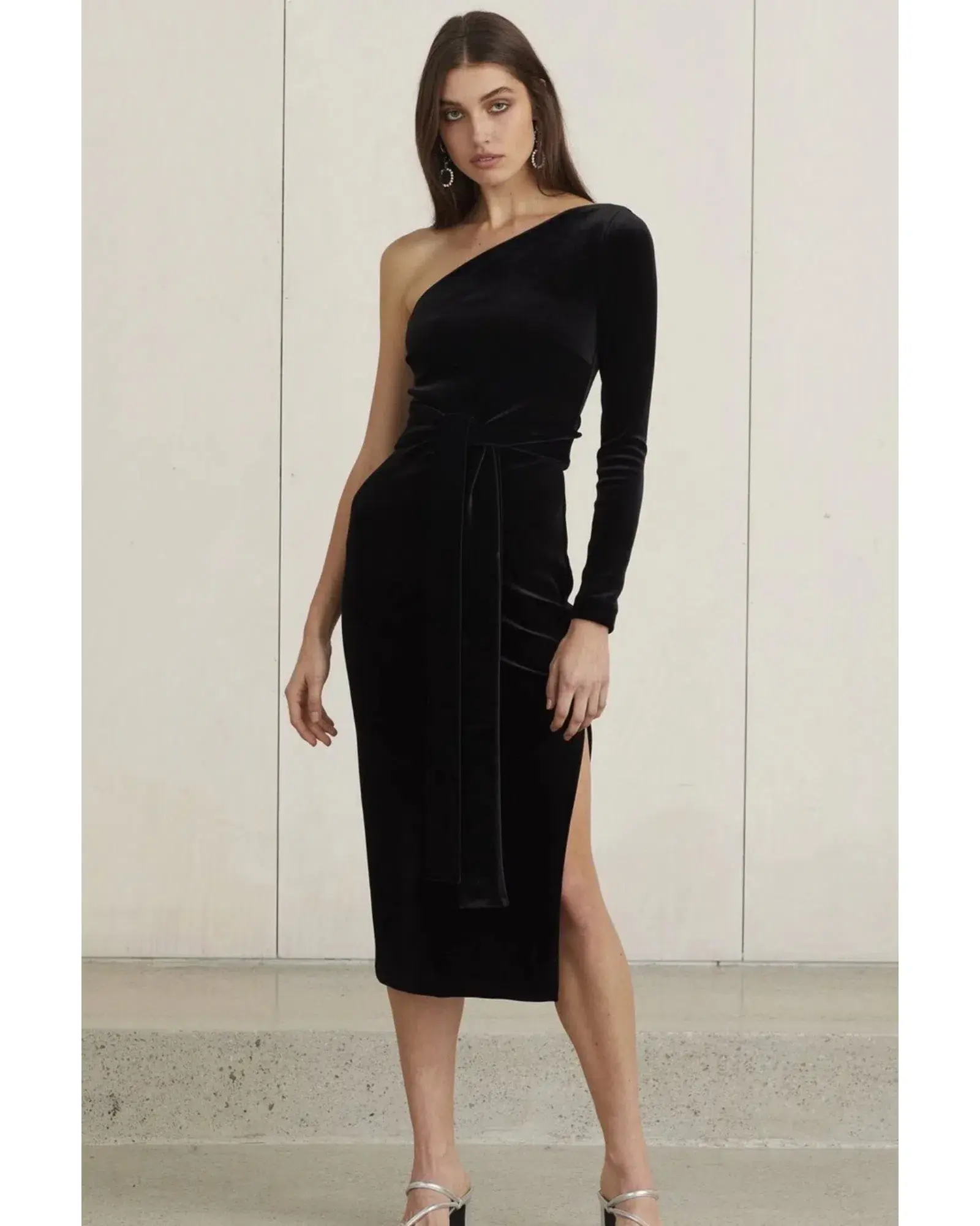 Bec & Bridge Velours One Shoulder Dress Black Size AU 8 - Image 1