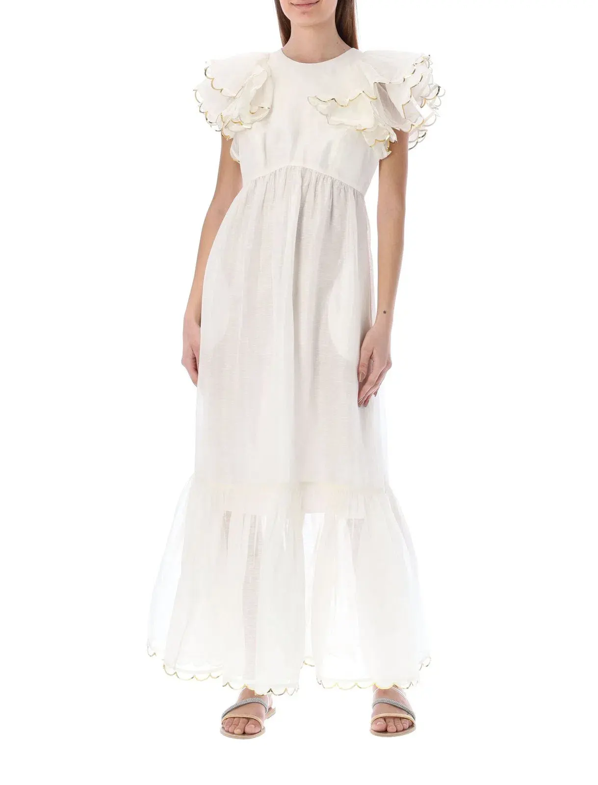 Zimmermann Dancer Scalloped Midi Dress in Ivory Size 0/AU 8 - Image 1