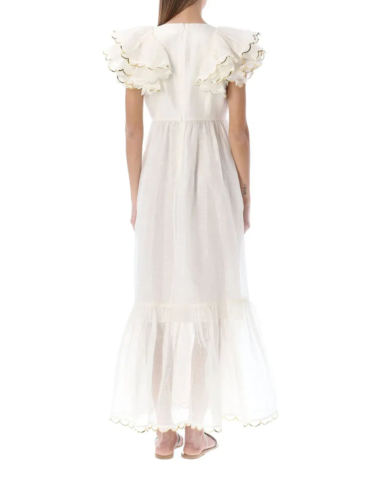 Zimmermann Dancer Scalloped Midi Dress in Ivory Size 0/AU 8 - Image 3