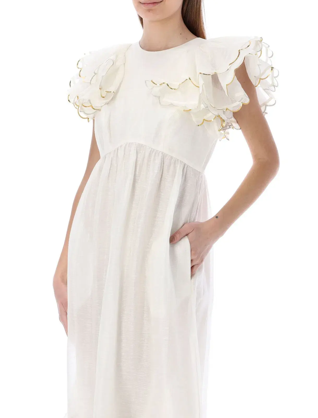 Zimmermann Dancer Scalloped Midi Dress in Ivory Size 0/AU 8 - Image 2